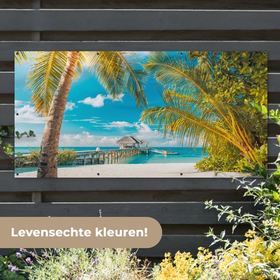 Affiche pour clôture Plage - Palmier - Mer - 200x100 cm - Toile de jardin