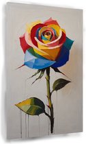Roos kleurrijk - Bloemen wanddecoratie - Muurdecoratie roos - Schilderijen op canvas industrieel - Schilderijen op canvas - Kunst aan de muur - 40 x 60 cm 18mm