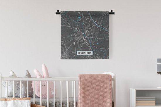 Wandkleed - Wanddoek - Duitsland – Blauw – Rheine – Stadskaart – Kaart – Plattegrond - 60x60 cm - Wandtapijt