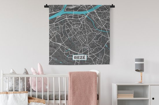 Wandkleed - Wanddoek - Rezé - Frankrijk - Stadskaart - Kaart - Plattegrond - 90x90 cm - Wandtapijt