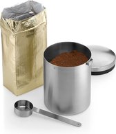 Kult thee- koffieblik voor 500 g, roestvrijstalen doos met maatlepel, Cromargan roestvrij staal gematteerd, voor koffiepoeder en koffiebonen, vaat