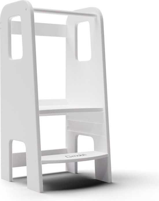 Houten montessori leertoren inklapbaar & verstelbaar ® wit
