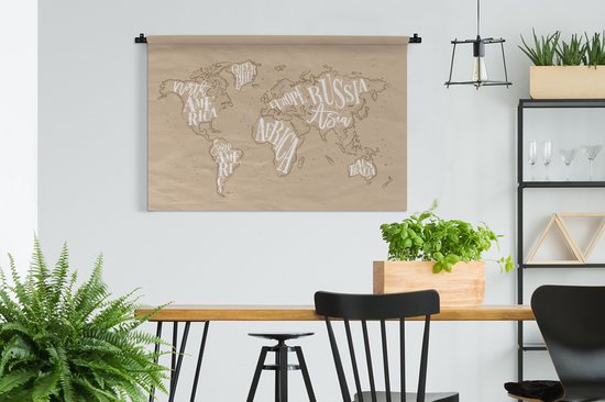 Tapisserie - Tapisserie - Wereldkaart - Lettres - Wit - 150x100 cm - Tapisserie
