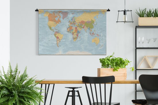 Tapisserie - Tapisserie - Carte du Wereldkaart - Couleurs - Atlas - 120x80 cm - Tapisserie