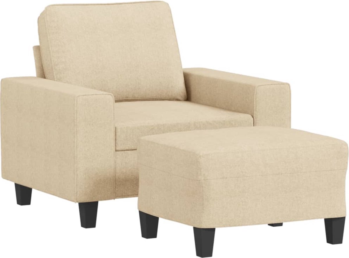vidaXL Fauteuil - met - voetenbank - 60 - cm - stof - crèmekleurig