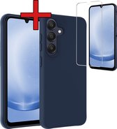 Hoesje Geschikt voor Samsung A25 Hoesje Siliconen Case Hoes Met Screenprotector - Hoes Geschikt voor Samsung Galaxy A25 Hoes Cover Case - Donkerblauw