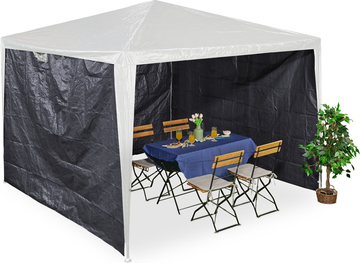 zijwanden partytent - set van 3 - 2x3 m - waterdicht - klittenbandsluiting - PE - grijs