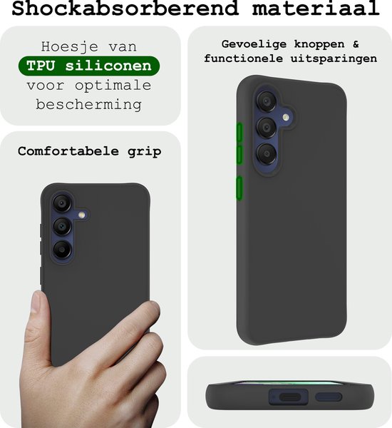 Coque pour Samsung A15 Coque Siliconen Back Cover Case - Coque pour Samsung Galaxy A15 Case Cover Case - Zwart - 2 Pièces