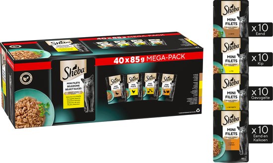 Sheba Kattenvoer Mini Filets - Adult - Natvoer - Kip in Saus Maaltijdzakjes 40 x 85g Mega Pack