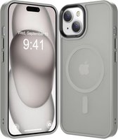 Hoesje Geschikt voor Apple iPhone 15 - Compatibel met MagSafe - Matte Beschermhoes - Back Cover met Magneet - Geschikt voor Draadloos Opladen met Magnetische Ring - Grijs