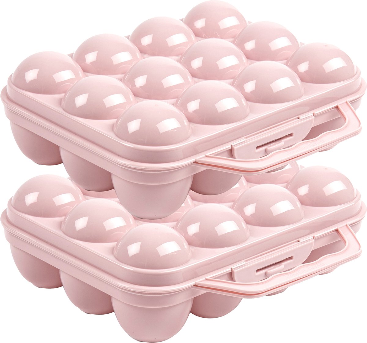Plasticforte Eierdoos - 2x - koelkast organizer eierhouder - 12 eieren - licht roze - kunststof - 20 x 18,5 cm