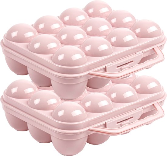 Plasticforte Eierdoos - 2x - koelkast organizer eierhouder - 12 eieren - roze - kunststof - 20 x 18,5 cm