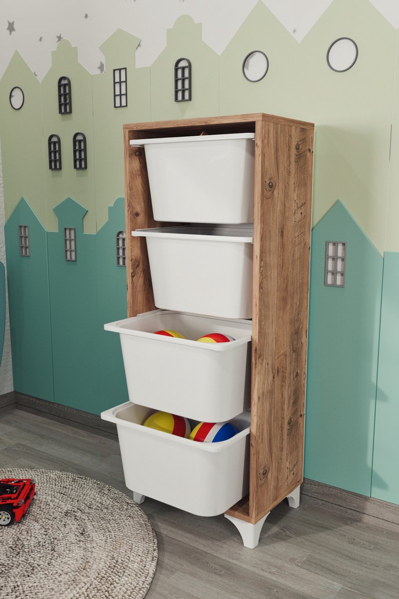 Opbergcombinatie met bakken - Speelgoedkast - woonkamer - speelkamer - playroom - kast met bakken - multifunctioneel opbergkast -