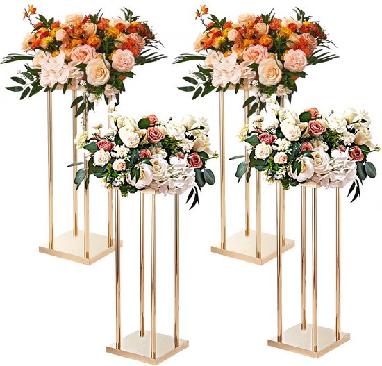 Foto: Set van 4 vierkante bloemenkrukjes 20 x 20 x 80 cm bloemenstandaard ijzeren bijzettafel moderne bloemenzuil metaal laminaat plantenkruk plantenstandaard metalen standaard voor de decoratie van bars hotels caf s