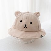 Schattige Beer Baby Emmer Hoed Met Oren Jongen Meisje Katoen Kinderen Zonnehoed Buiten Zomer Kind Panama Cap - Beige