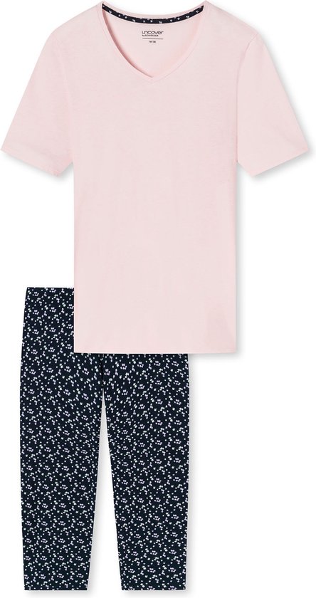 Schiesser Uncover Pyjama 3/4 broek - 506 Blue/Pink - maat 50 (50) - Dames Volwassenen - 100% katoen- 177166-506-50