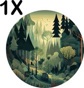 BWK Luxe Ronde Placemat - Getekend Groen Bos Landschap - Set van 1 Placemats - 40x40 cm - 2 mm dik Vinyl - Anti Slip - Afneembaar