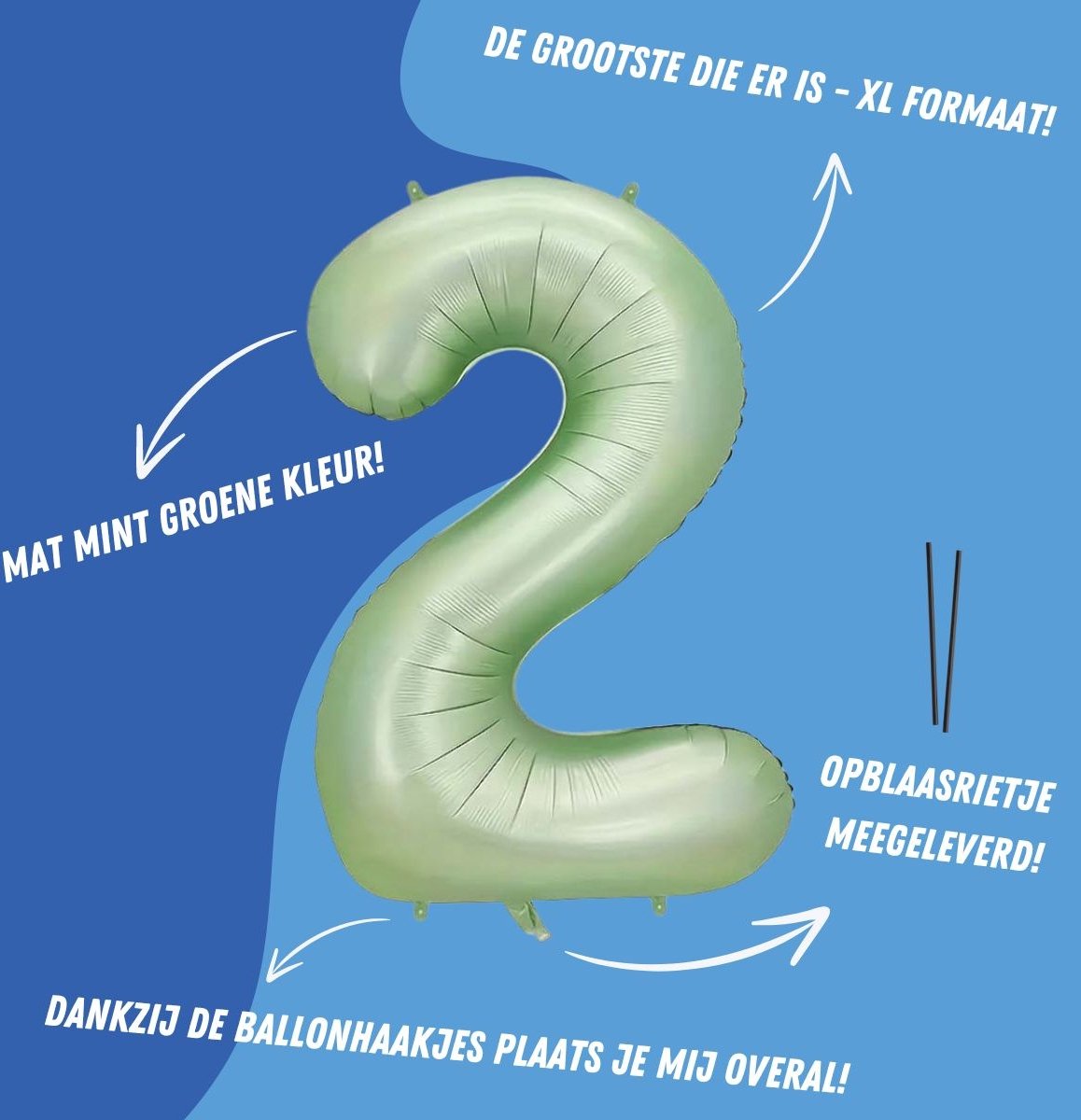 Folieballon Cijfer 2 Jaar Verjaardag Versiering Cijferballon Feest Decoratie Helium Ballonnen Folie Groen - Xl Formaat — afbeelding 2