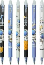 Ainy - Astronaut Uitwisbare Pen - set van 6 uitgumbare pennen met blauwe inkt voor in je balpen etui of pennenzak - kawaii balpennen middelbare schoolspullen - geschikt voor zowel volwassenen als kinderen (niet geschikt voor legami vulling)