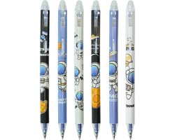 foto van Ainy - Astronaut Uitwisbare Pen - set van 6 uitgumbare pennen met blauwe inkt voor in je balpen etui of pennenzak - kawaii balpennen middelbare schoolspullen - geschikt voor zowel volwassenen als kinderen (niet geschikt voor legami vulling)