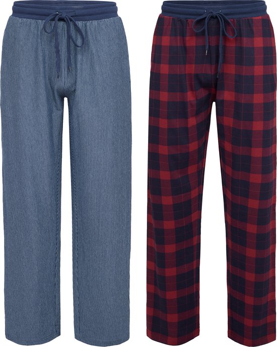 Phil & Co Lot de 2 pantalons de pyjama longs en Katoen rayé/à carreaux pour homme - Taille XL