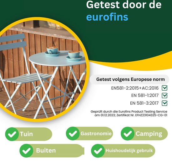 vidaXL 3-delige Bistroset - Wit - Inklapbaar - Tuinmeubels - Bistroset