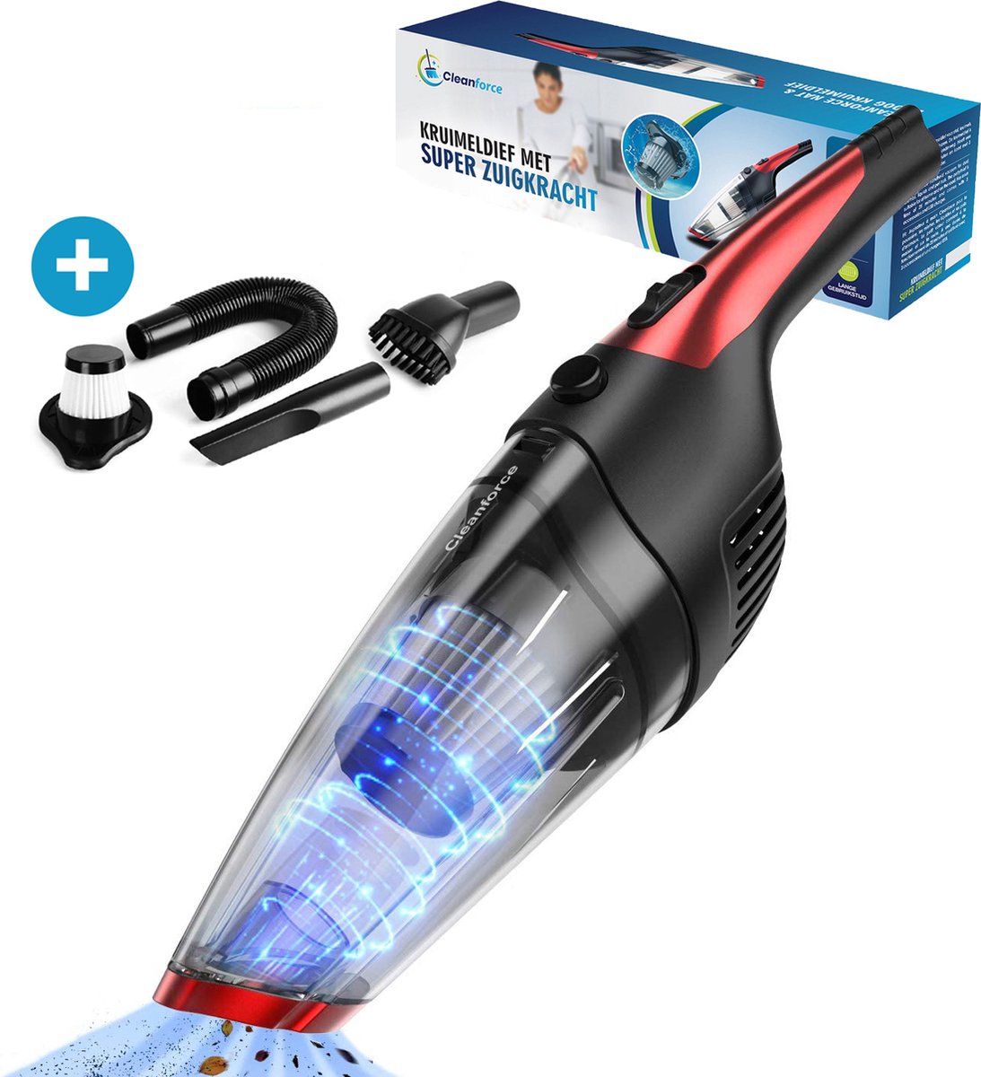 Cleanforce Kruimelzuiger snoerloos met extreme zuigkracht - Nat & Droog - Auto Stofzuiger - Voor Thuis & Auto