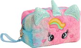 Fabs World Etui / make-up tasje fluffy unicorn roze XL