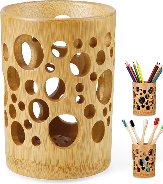 Porte-brosse à dents en bambou creux rustique, gobelet de salle de bain en bambou naturel