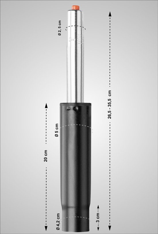 CLP Gasveer voor bureaustoelen - Gaslift In verschillende maten - Vervangende gasveerpoten - zwart Ø 5cm, Länge 266-355mm
