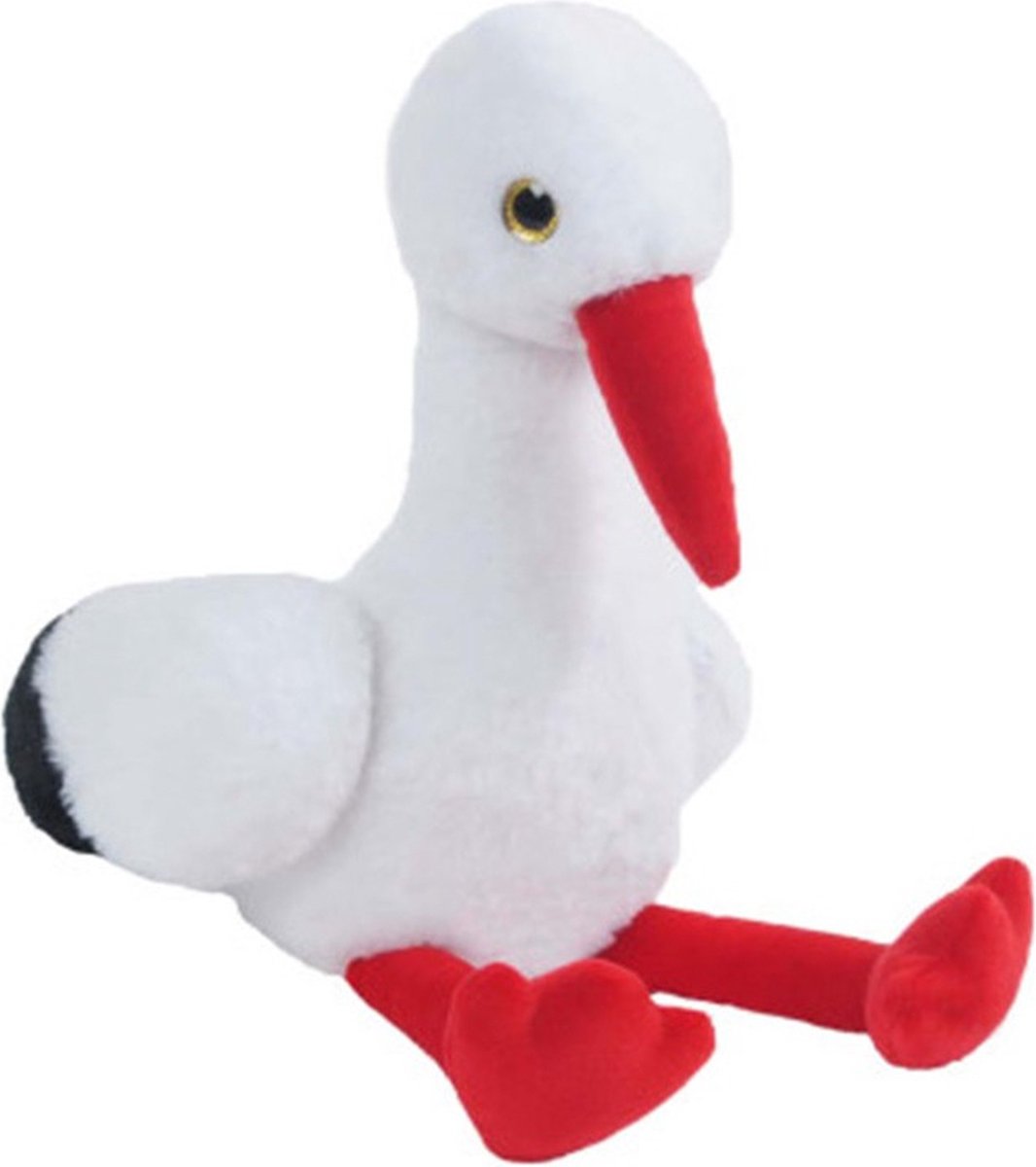 Knuffeldier Ooievaar Kaya - zachte pluche stof - dieren/vogel knuffels - wit/rood - 37 cm