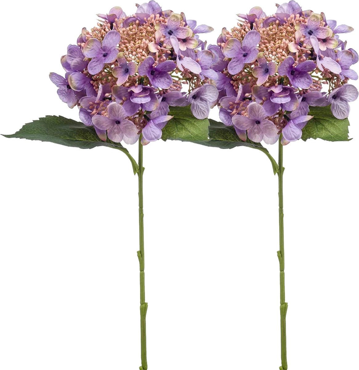 Emerald Kunstbloem hortensia tak - 2x - 50 cm - paars - kunst zijdebloem - Hydrangea - decoratie bloem Lila