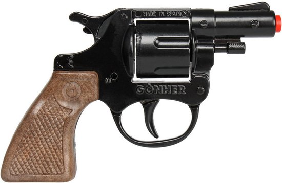 Foto: Gohner politie verkleed speelgoed revolver pistool met kort loop metaal plastic 8 schots