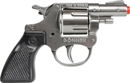 Foto: Gohner politie verkleed speelgoed revolver pistool met kort loop metaal plastic 8 schots