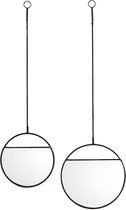 Housevitamin Ronde Hang Spiegel Set van 2 - Zwart 25/30cm - Uniek Design - Wandspiegel - Spiegel -