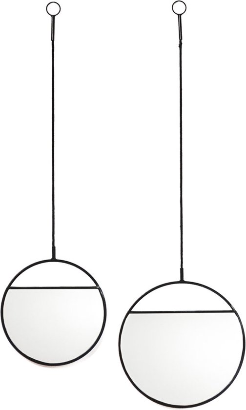 Housevitamin Ronde Hang Spiegel Set van 2 - Zwart 25/30cm - Uniek Design - Wandspiegel - Spiegel -