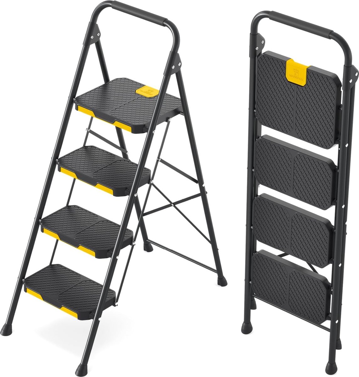 4-traps ladder, opstapladder 4-traps opvouwbaar met anti-slip breed pedaal en leuningen, Lightwight huishoudelijke ladder voor uw keuken, voorraadkast, kasten, kantoorgebruik
