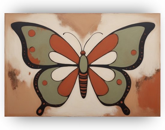 Vlinder - Dieren canvas schilderij - Schilderij op canvas aardekleuren - Muurdecoratie kinderkamer - Canvas keuken - Kunst aan de muur - 150 x 100 cm 18mm