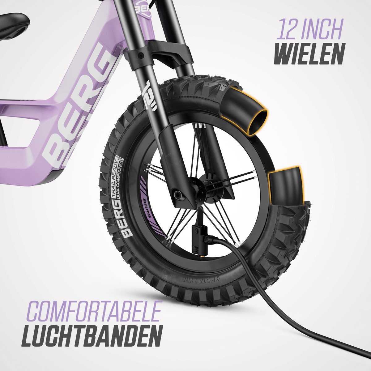 BERG Biky Cross Purple Loopfiets - 12 inch - Lichtgewicht Magnesium frame - Met Handrem - Verstelbaar Zadel - 2,5+ Jaar - Paars — afbeelding 4