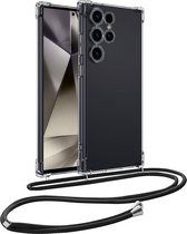 Hoesje Geschikt voor Samsung S24 Ultra Hoesje Shockproof Case Siliconen Hoes Met Koord - Transparant