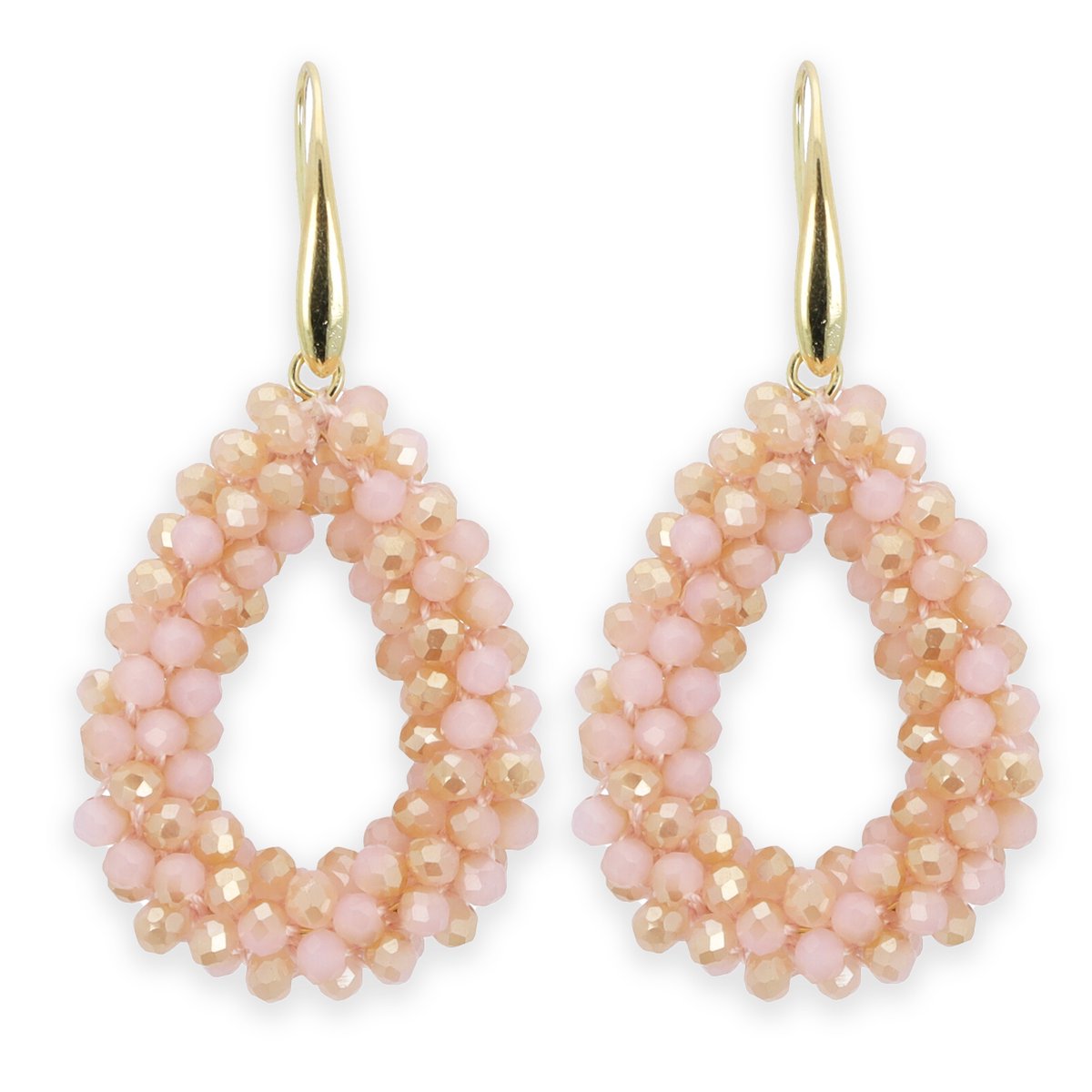 Lajetti - Druppel Oorbel Roze met Goud - Dames Oorbellen - Beaded Earrings