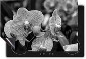 Chefcare Inductie Beschermer Geel Rode Orchidee Bloemen - Zwart Wit - 76x51,5 cm - Afdekplaat Inductie - Kookplaat Beschermer - Inductie Mat