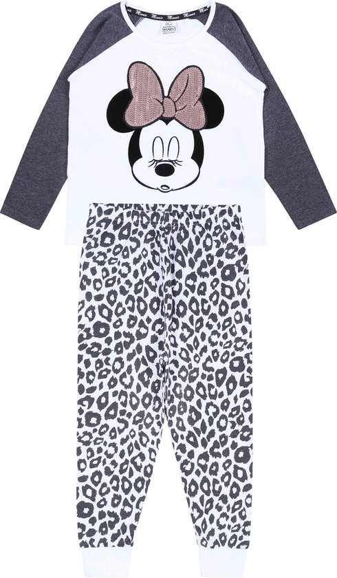 MINNIE MOUSE DISNEY - Pyjama Wit-graphite à imprimé léopard