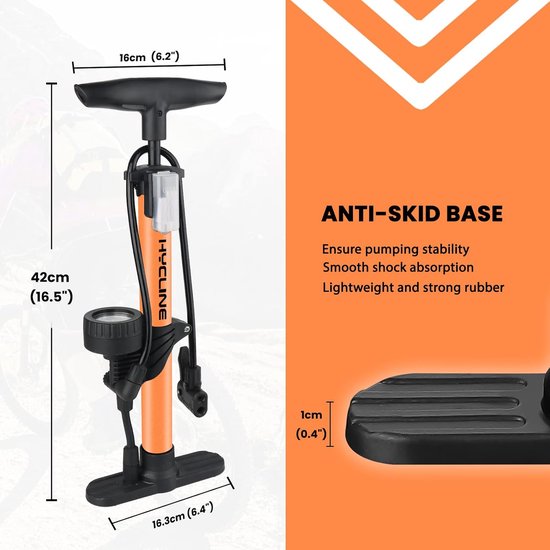 Fietspomp, luchtpomp 150/160 PSI hogedruk vloerpomp, handpomp voor alle ventielen - Presta, Schrader, Dunlop, auto, Frans ventiel, voor fiets, band, bal, luchtkussen — afbeelding 3