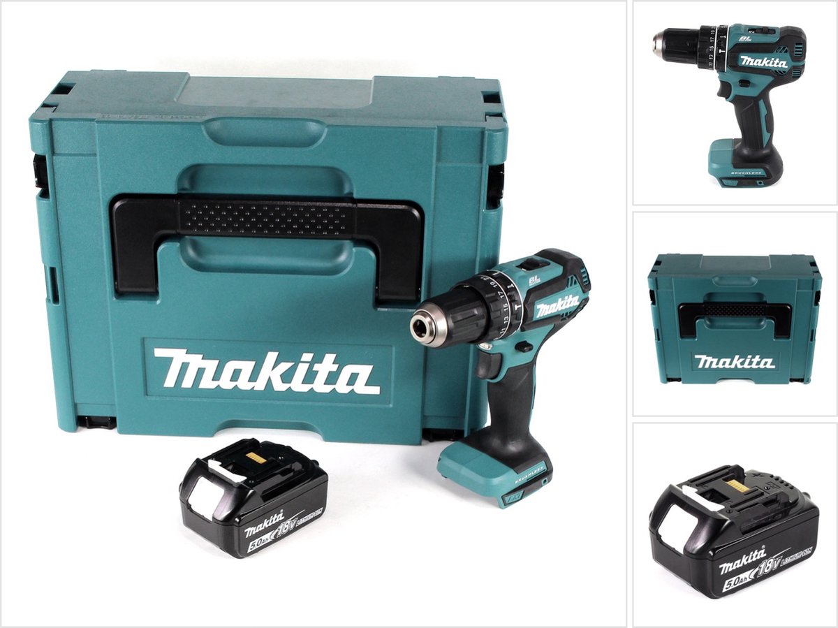 Makita DHP 485 T1J 18 V Li-Ion accu klopboormachine in Makpac + 1 x 5,0 Ah accu - zonder oplader