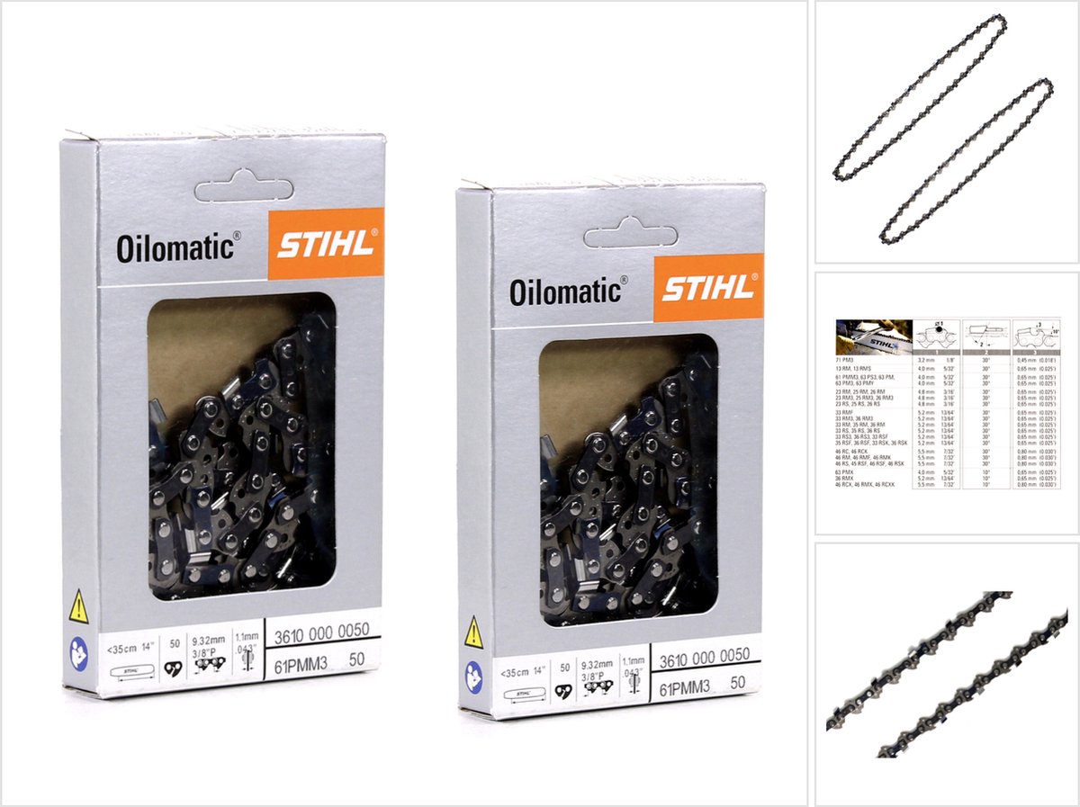 2x STIHL Oilomatic zaagketting Picco Micro Mini 3 (PMM3) halve beitel 3/8"P 1,1mm 35 cm ( 3610 000 0050 )