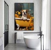 Allernieuwste.nl® Canvas Schilderij Grappige Hond in Badkuip - Humor - Kunst aan je muur - Badkamer - 50 x 70 cm - kleur