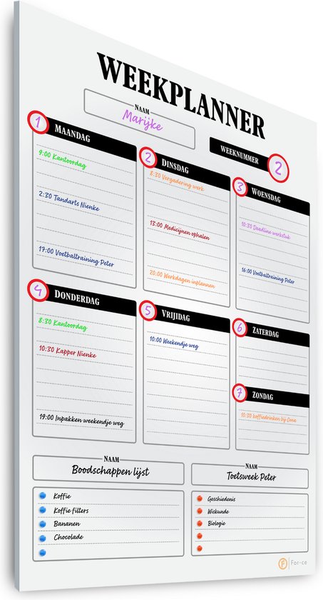 For-ce Weekplanner Whiteboard - Frameloos en minimalistisch - A3+ formaat - 2023 design