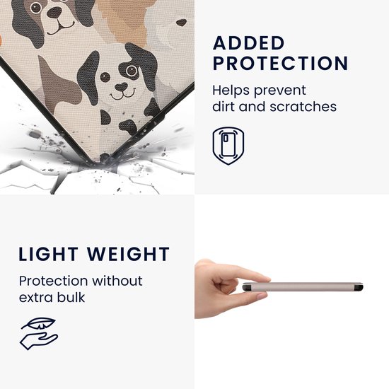 kwmobile e-reader hoesje geschikt voor Amazon Kindle Paperwhite 11. Generation 2021 hoes - E reader flip case met magnetische sluiting - Ereader cover - Grappige Honden design in bruin / wit / taupe van kwmobile — afbeelding 2
