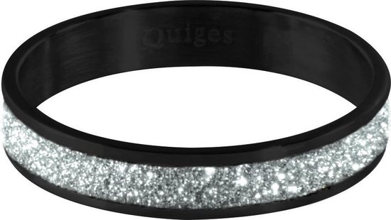 Quiges Stapelring Dames - Vulring zilverkleurig Glitter - RVS Zwart - Maat 20 - Hoogte 4mm